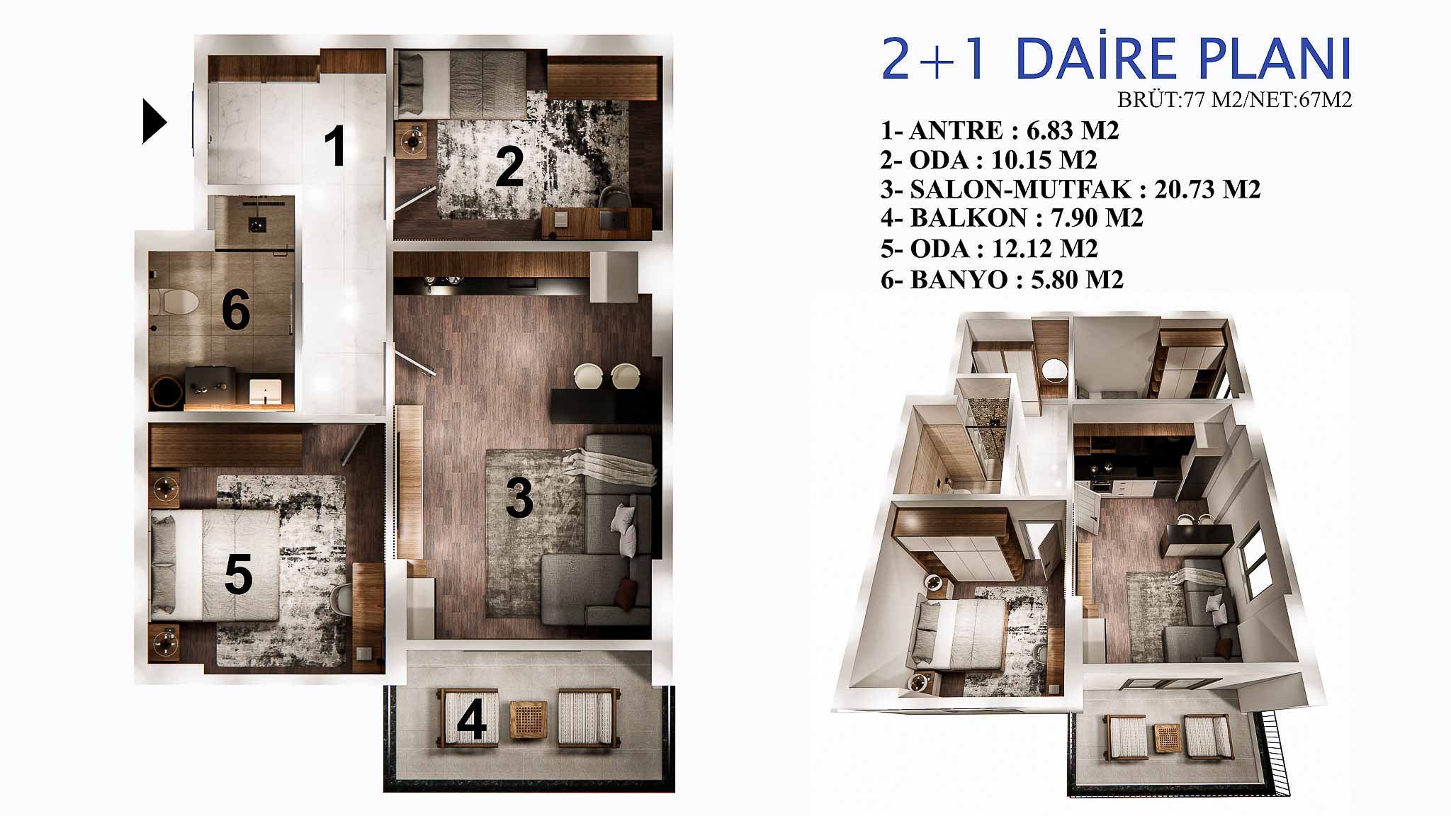 2+1 Daireler planı