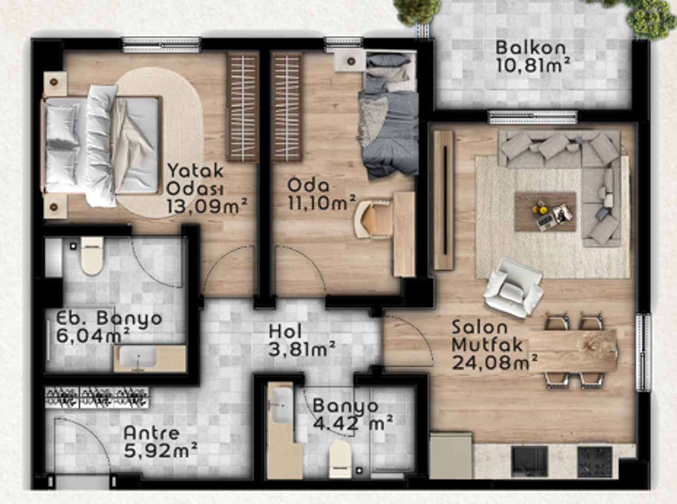 2+1 Daireler planı