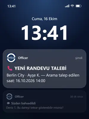 📞 Yeni randevu talebi: telefonda görünümü