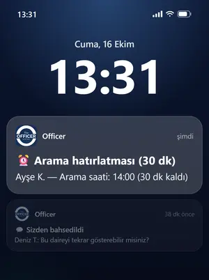 ⏰ Arama hatırlatması: telefonda görünümü
