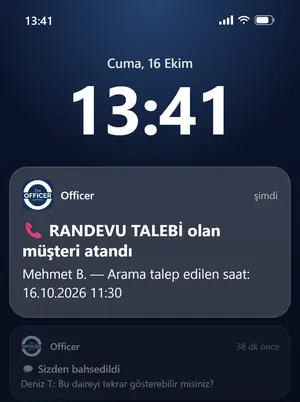 📞 Müşteri atandı: telefonda görünümü
