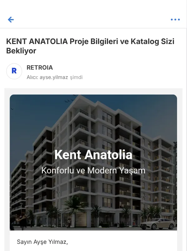 Müşteriye giden katalog e-postası